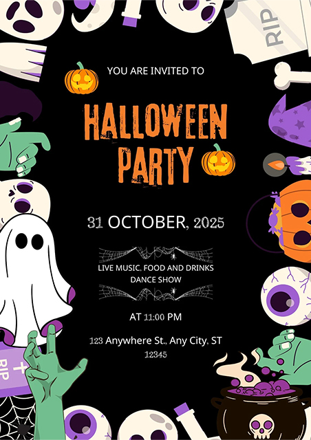 Purple-and-Black-Cute-Halloween-Party-Halloween-Invitation-Card